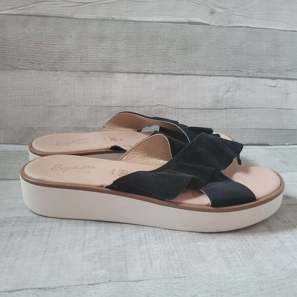 Seychelles Womens Black Ruffled Leather Slide Sandals Made In Italy Size 7.5 - Picture 2 of 7